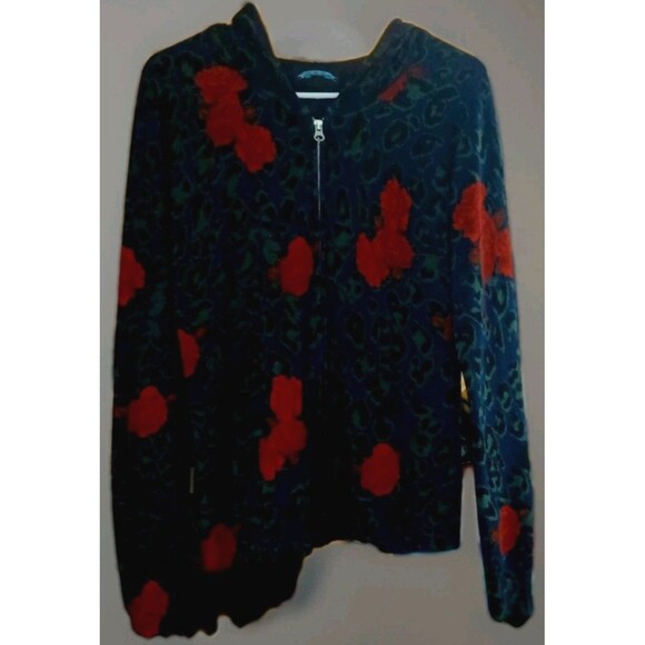 Y2K Grunge Rose Leopard Zip Hoodie Med Emo Goth Mall Punk VTG Full Zip Pockets - Picture 3 of 8